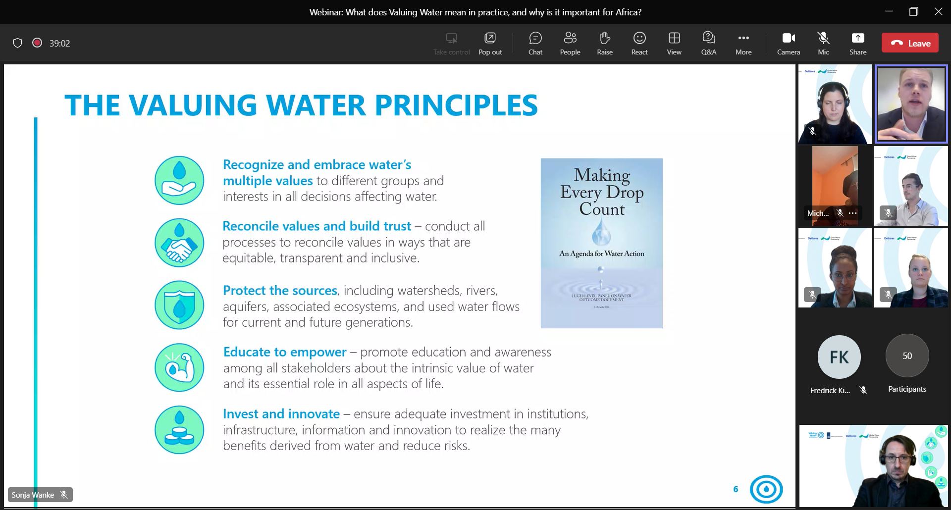 Figure 1. The 5 UN Valuing Water Principles, as presented by Joe Ray